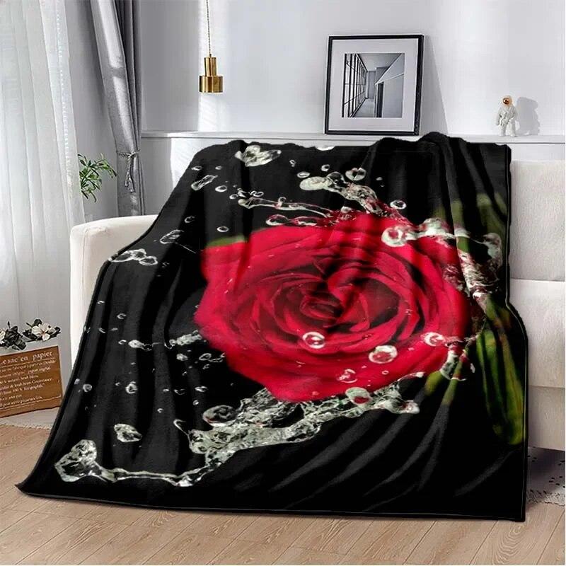 Patterned Red Rose Lightweight Flannel Blanket ,Warm Soft Cozy Blanket Home Decor Birthday Gift For All Season Blanket