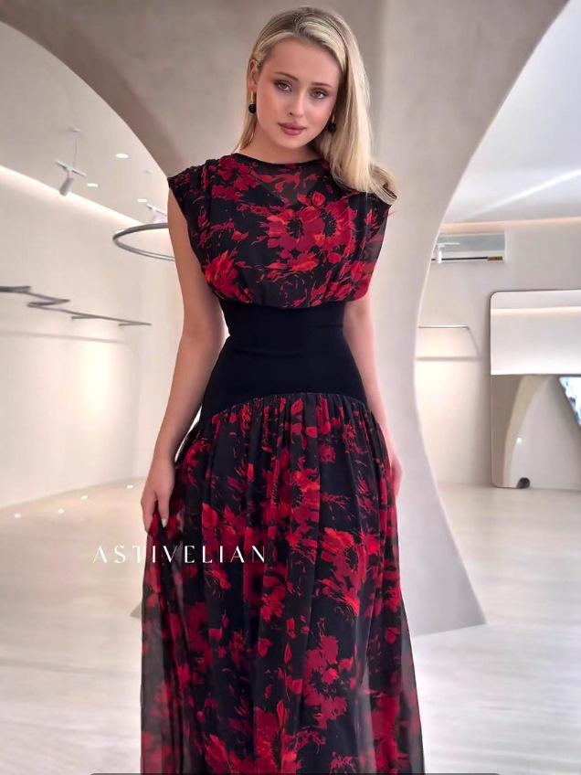 Retro Rosenmuster Kleid - 2025 Europäischer & Amerikanischer Trend