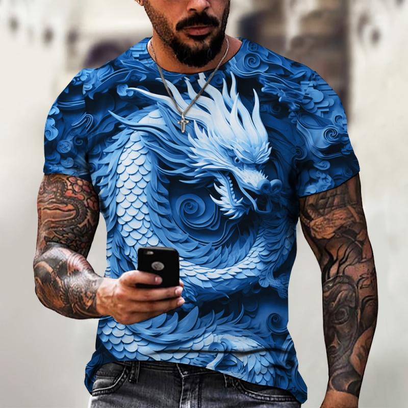 Retro Chinese Dragon Pattern T Shirt For Men Cool Dragon 3D Printed XXS