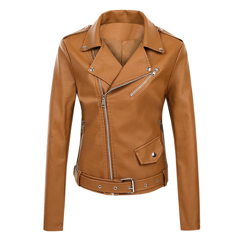2022 Women's Short PU Leather Motorcycle Jacket - Spring/Autumn Fashion