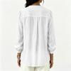 Women's Color Cotton Linen Loose Fit Long Sleeve Top with Collar