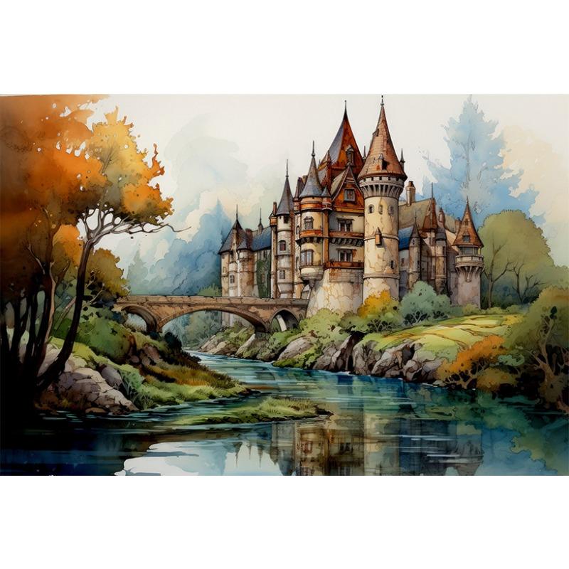 

Мир мечты Европейский замок Фэнтези Ретро Архитектура Акварели Красочный Постер Холст Живопись Настенные Картины Домашний Декор Комнаты 21cm×30cm NoFrame