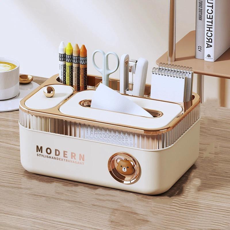 Multifunktionale Taschentuchbox mit süßem Bären-Dekor Breite glatte Ziehöffnung Aufbewahrung Perfekt für Zuhause Büro Schreibtisch