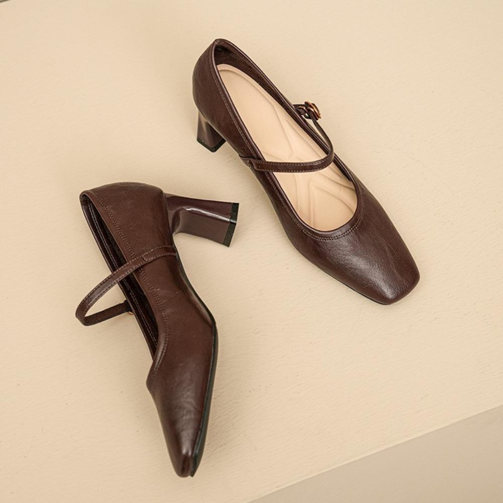 Women's High Heels French Retro Mary Jane Shoes Women's Spring Summer New Simple Small Leather Shoes Flat Bottomed Women's Shoes