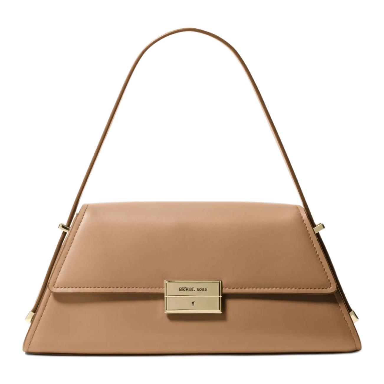 Michael Kors MK Ludlow Gold Metal Hardware Leather Tote Shoulder Bag Medium Women bags Brown 30F4GLNL2L-HUSK Basic Set (Bag+Dust Bag)