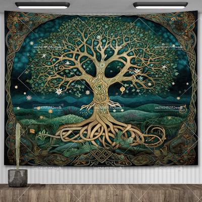 Celtic Tree of Life Tapestry Wall Hanging Room Decor Aesthetic Yoga Mats Landscape Tapestrys Wall Art Decorative Altar Cloths