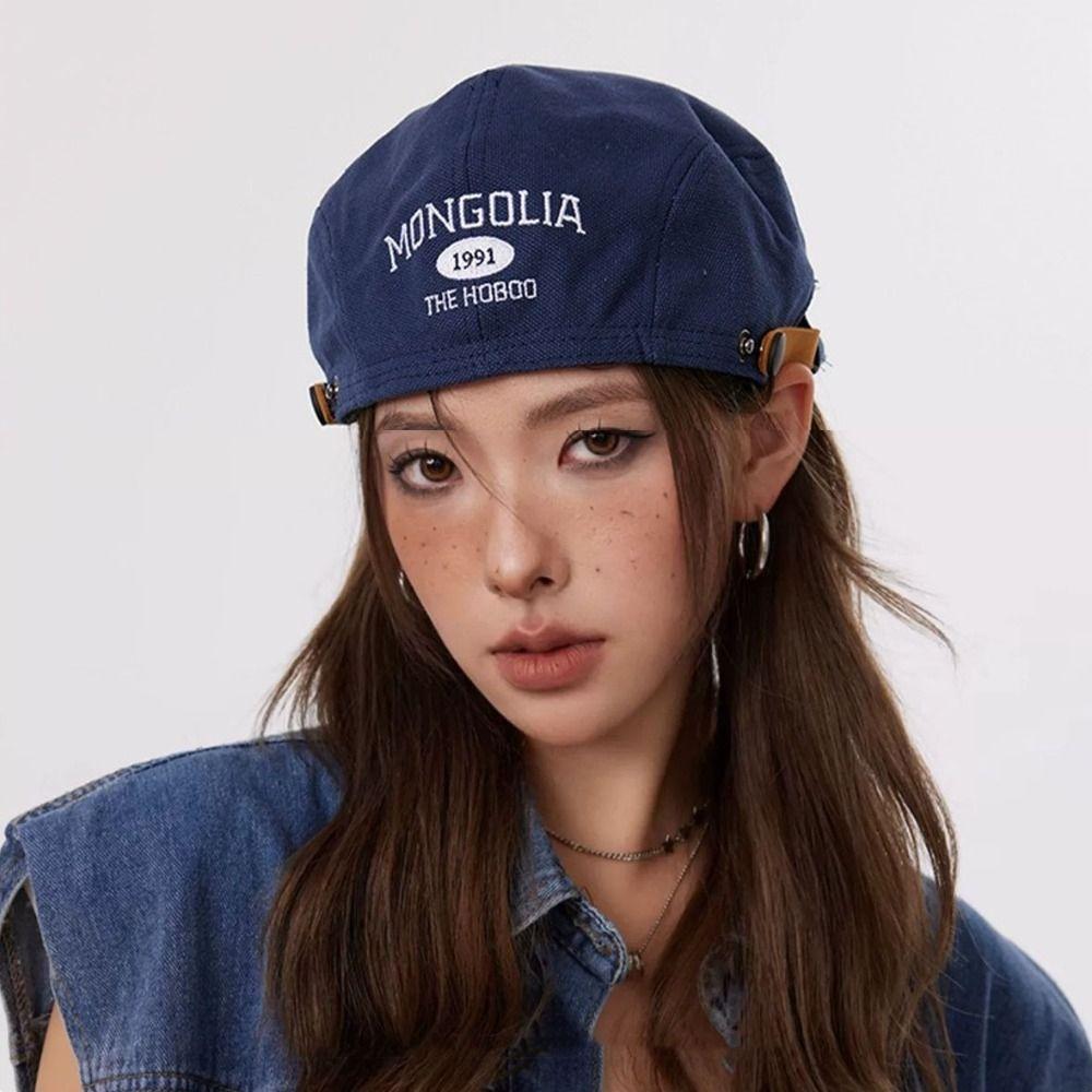 Cotton Letter Embroidery Beret Flat Newsboy Cap Fashion Forward Hat  Spicy Girls