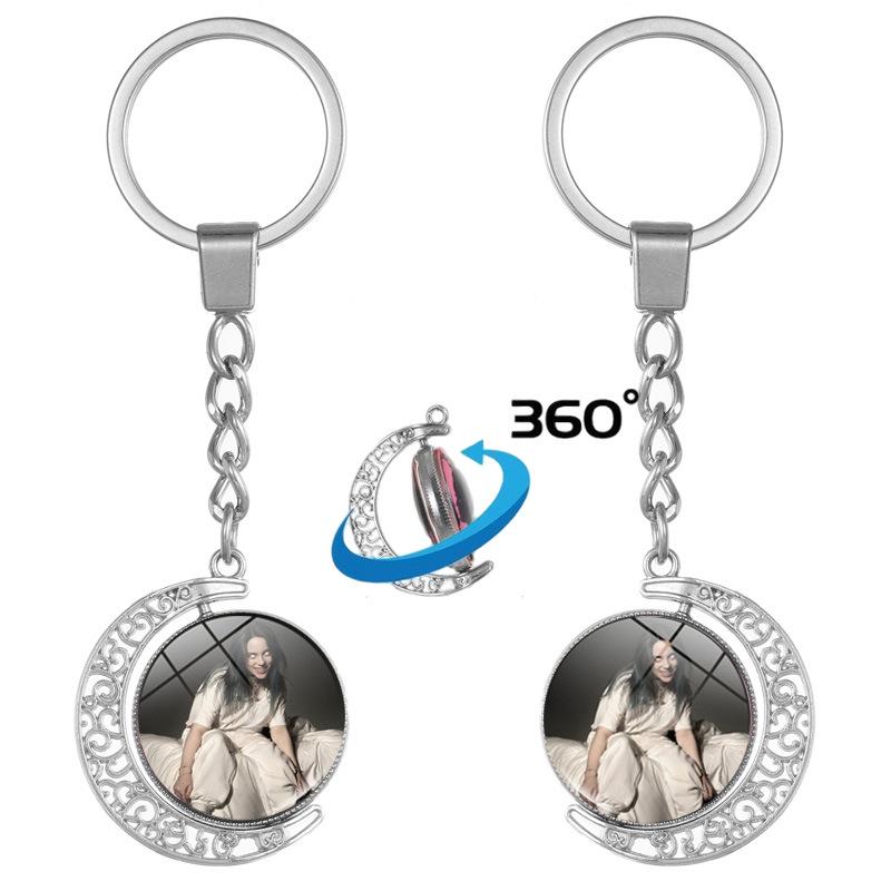 Billie Eilish Star Style Double-Sided Rotating Alloy Keychain
