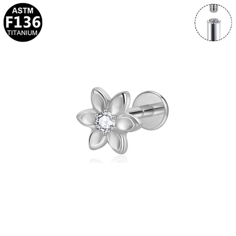 G23 Titanium Alloy Luxury Flower Lip Stud Earring 16G