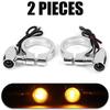 2Pcs Chrome Motorcycle LED Turn Signal Lights 41mm Fork Clamp Blinker Amber Indicator