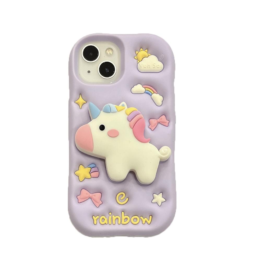 

Cute 3D Cartoon Rainbow Unicorn Horse Phone Case For iPhone 17 16 15 14 13 Pro Max Shockproof Lovely Silicone Soft Cover Coque iPhone17