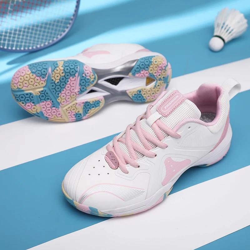 Men's Women's Professional Tennis Shoes Breathable Non Slip Cushioned Comfortable Luxurious and Lace Up Badminton Training Shoes