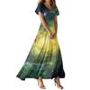 Women's Summer Casual Fashion -Print V-Neck Short-Sleeve Patchwork Dress