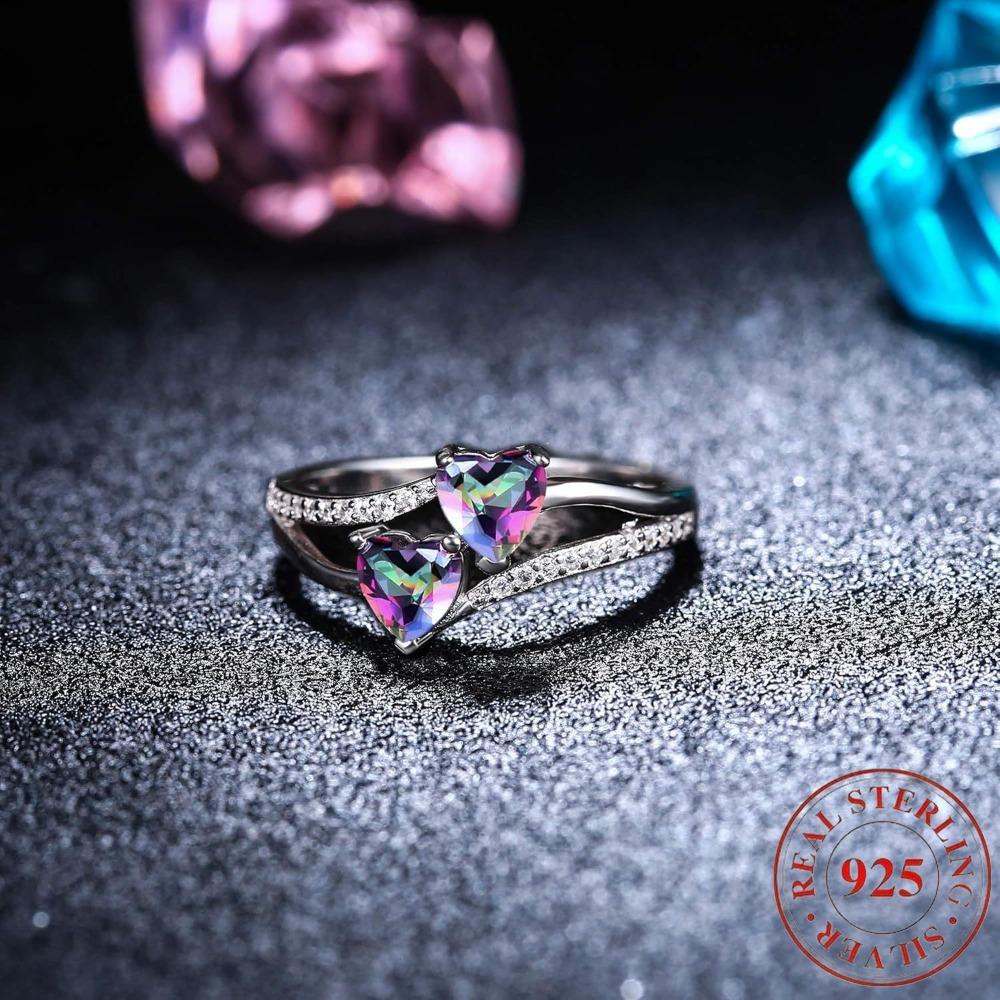 925Sterling Silver925Silver Promise Ring Valentine's Day Gift Double Stone Ring Heart-shaped Birthstone Toi Et Moi Engagement Ring Jewelry Teen