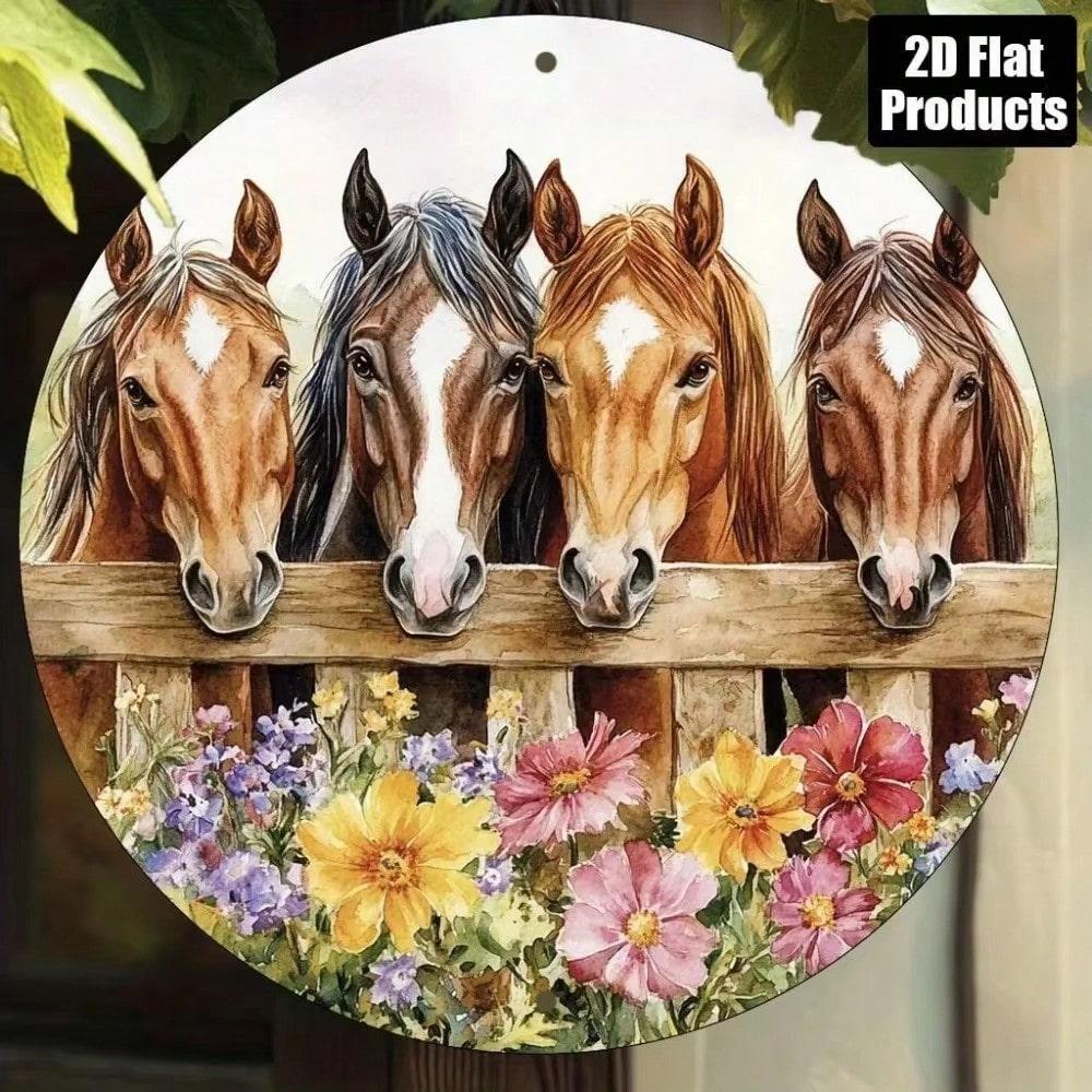 

Vintage Horse Metal Wall Art, 2D Flat Mural for Living Room Office Outdoor, Large Iron Decor Unique Housewarming Gift 20x20 різнокольоровий
