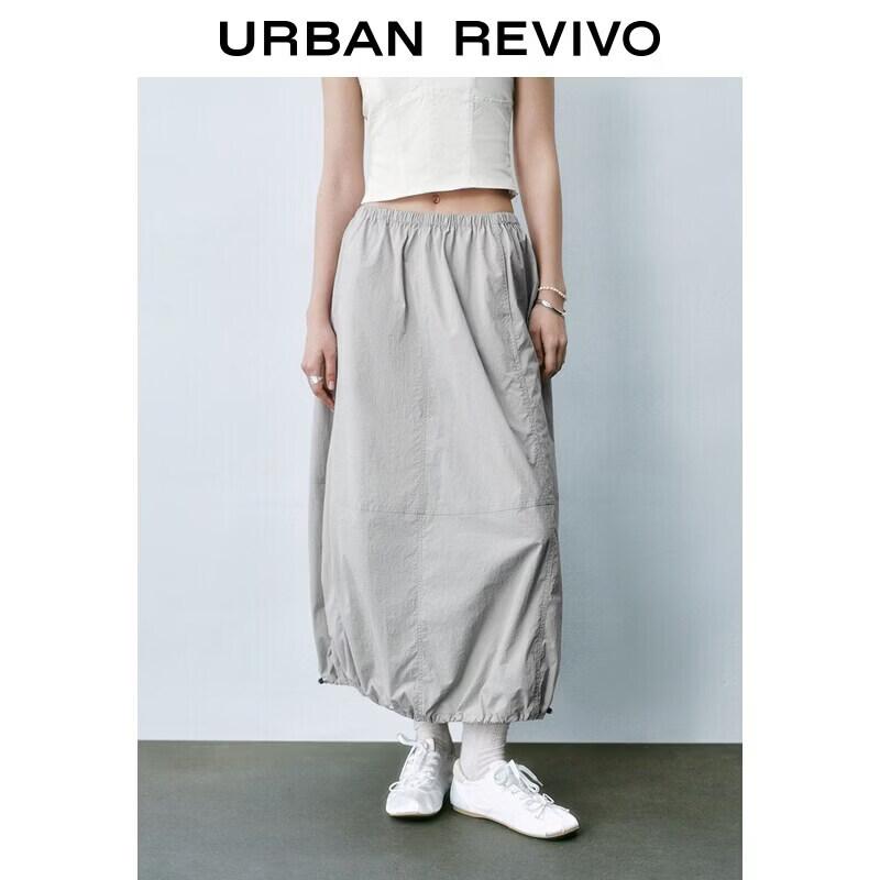 UR 2026 Urban Simple Grey Drawstring Midi Skirt M