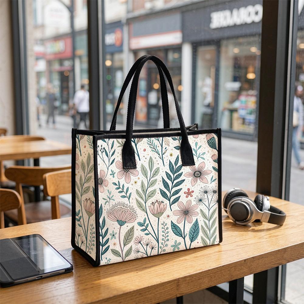 Floral Print Tote Bag for Women Fashion Daily Use Casual Shoulder Bag Large Capacity Handbag for Shopping Work Travel Cute Aesthetic Flower Pattern La