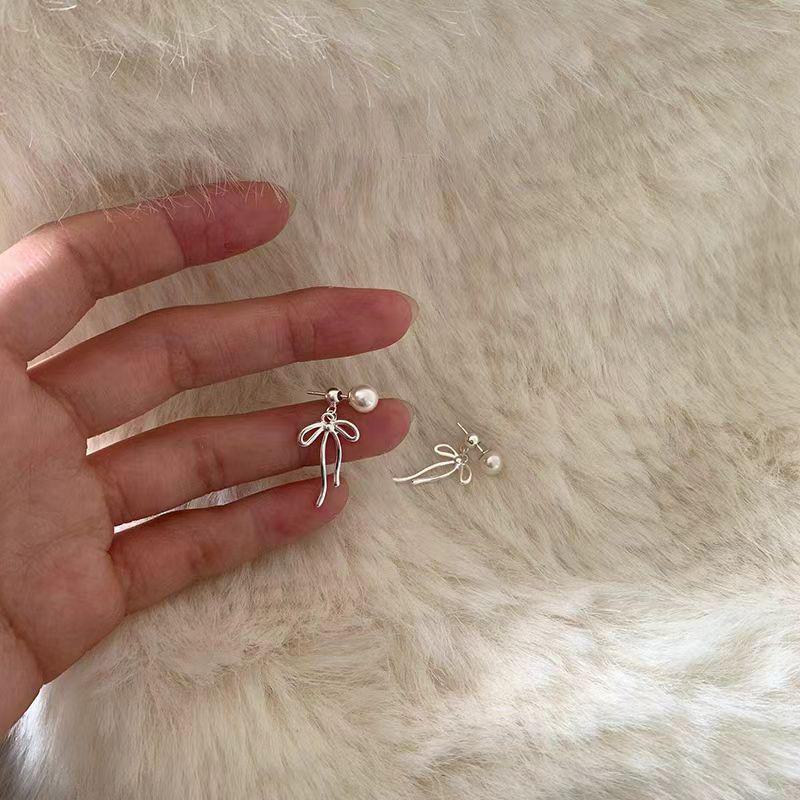 Pearl Bow Tassel Earrings: Sweet Korean Style for Square Faces