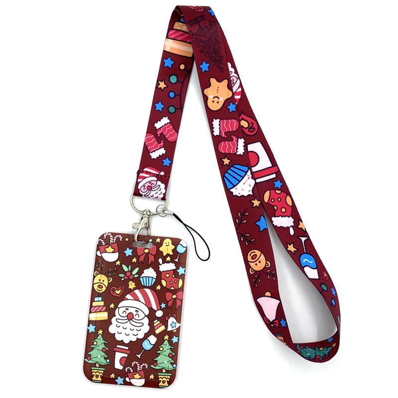 Christmas Art Cartoon Anime Fashion Lanyards Bus ID Name Work Card Holder Accessories Decorations Kids Gifts