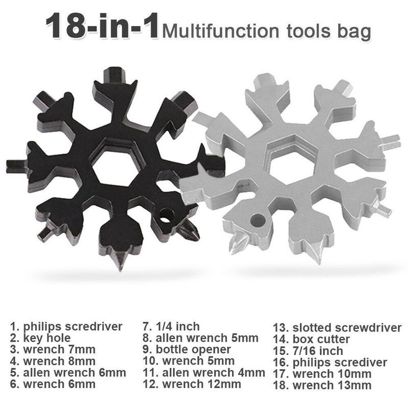 Mini 18 In 1 Snowflake Multi-tool Key Ring Wrench Hex Wrench Multi-function Outdoor Hex Multi-tool  Multitool