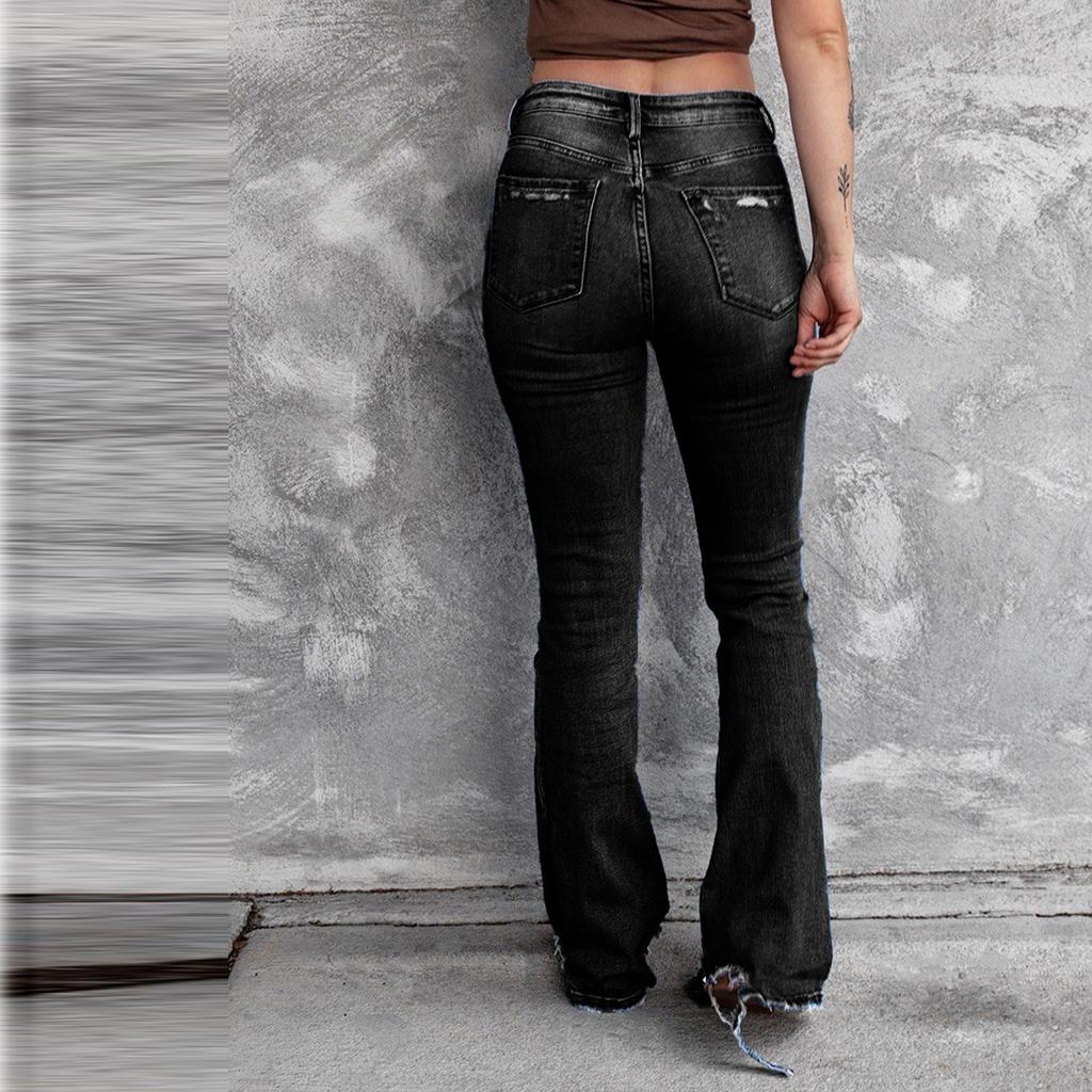 Women's New Fashion Hole High Waist Retro Elastic Slim Micro Flared Pants