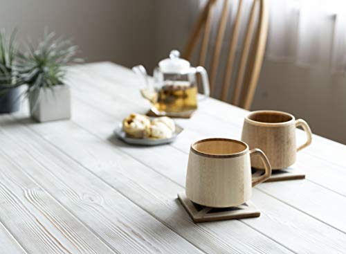 RIVERET Franc Mug, 310ml Pair, Bamboo, Dishwasher Safe, White/Brown, RV-207WB