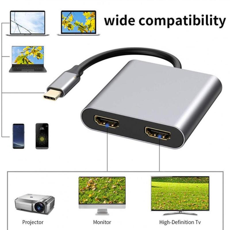 Double HDTV USB C Converter 4K@60Hz Resolution External Display Dock Compatibles Multiple Systems