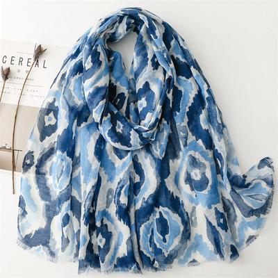 Sciarpa Sciarpa di Seta Moda Europea e Americana Blu Geometrico Creativo Sottile Bordo Grezzo Sciarpa Accessori Donna