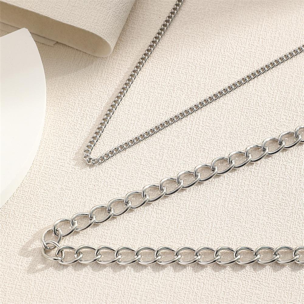 European and American Ornament INS Vintage Thick and Thin Chain Layered Double-layer Necklace Hip-hop Street Style Unisex Necklace