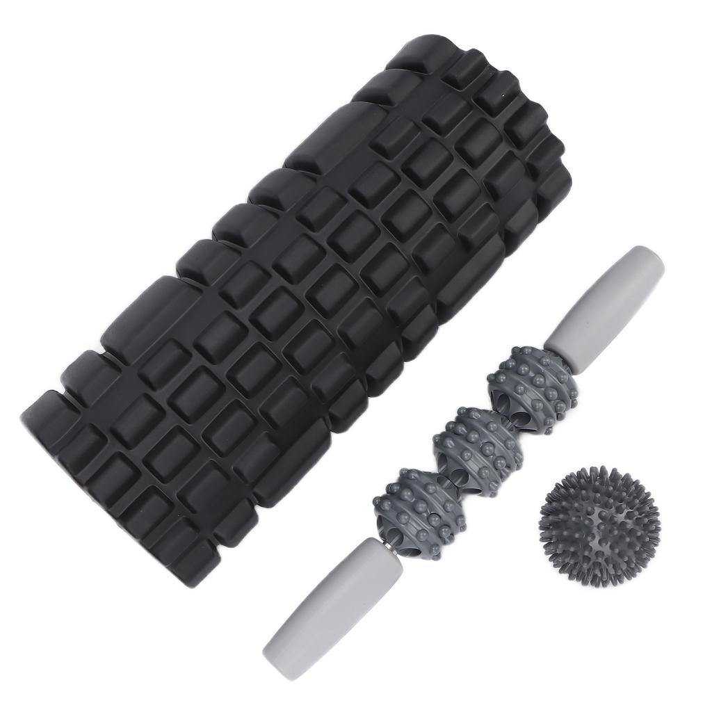 Foam Massage Roller Set Hollow Muscle Relax Portable Fitness Yoga Stick for Waist Neck BackBlack Four Piece Suit