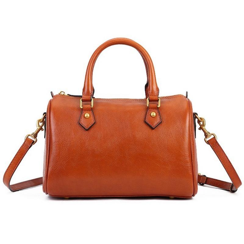 Genuine Leather Women's Bag Vintage Tote Commuter Bag Boston Bow-top Cowhide Crossbody Bag