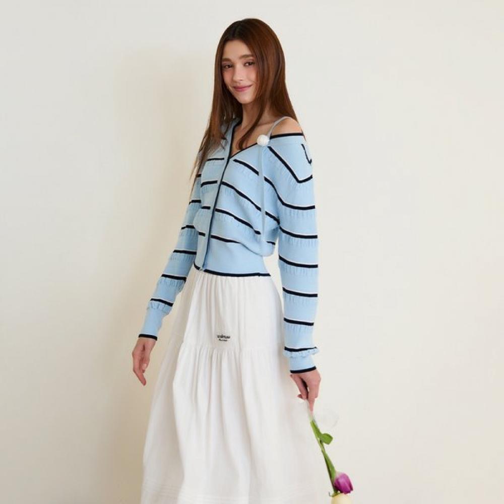 EGOIST Rose One Shoulder Stripe Knit Cardigan Es2okg01 