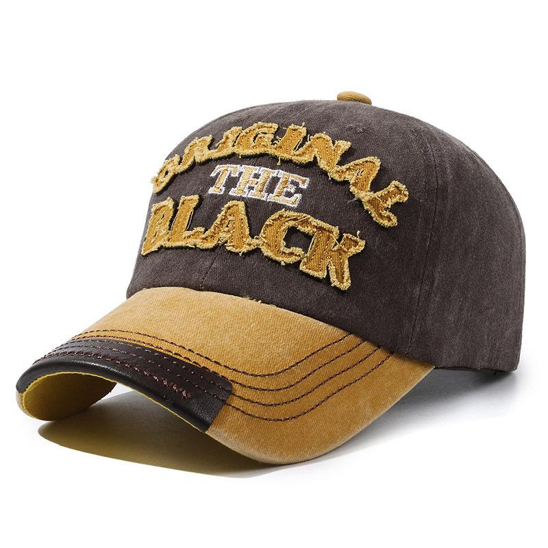 Men's Retro Washed Cloth Alphabet Baseball Cap Curved Brim Old Cap Spring and Autumn Outdoor Sports Women's Sun Hat