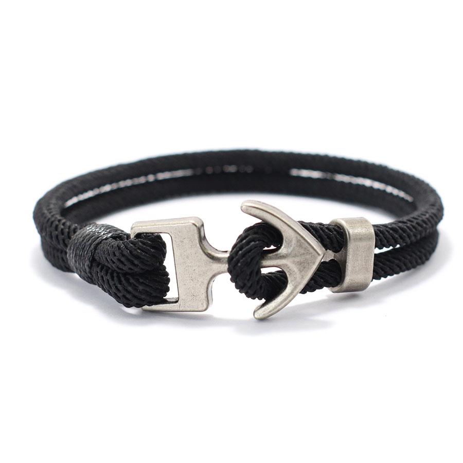 

Браслет в морском стиле с серебряным якорем, ручная веревка для мужчин и женщин, двухслойная нейлоновая студенческая бижутерия чёрный