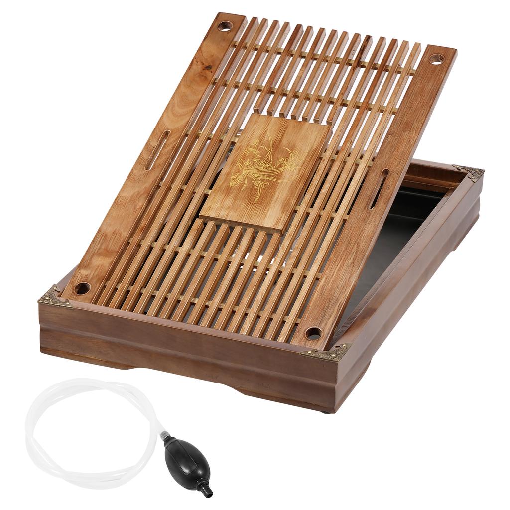 Wood Tea Tray Exquisite Kung Fu Tea Tray Vintage Chinese Tea Serving Tray 17 Inch Chinese Tea Table with Water Storage Drainage