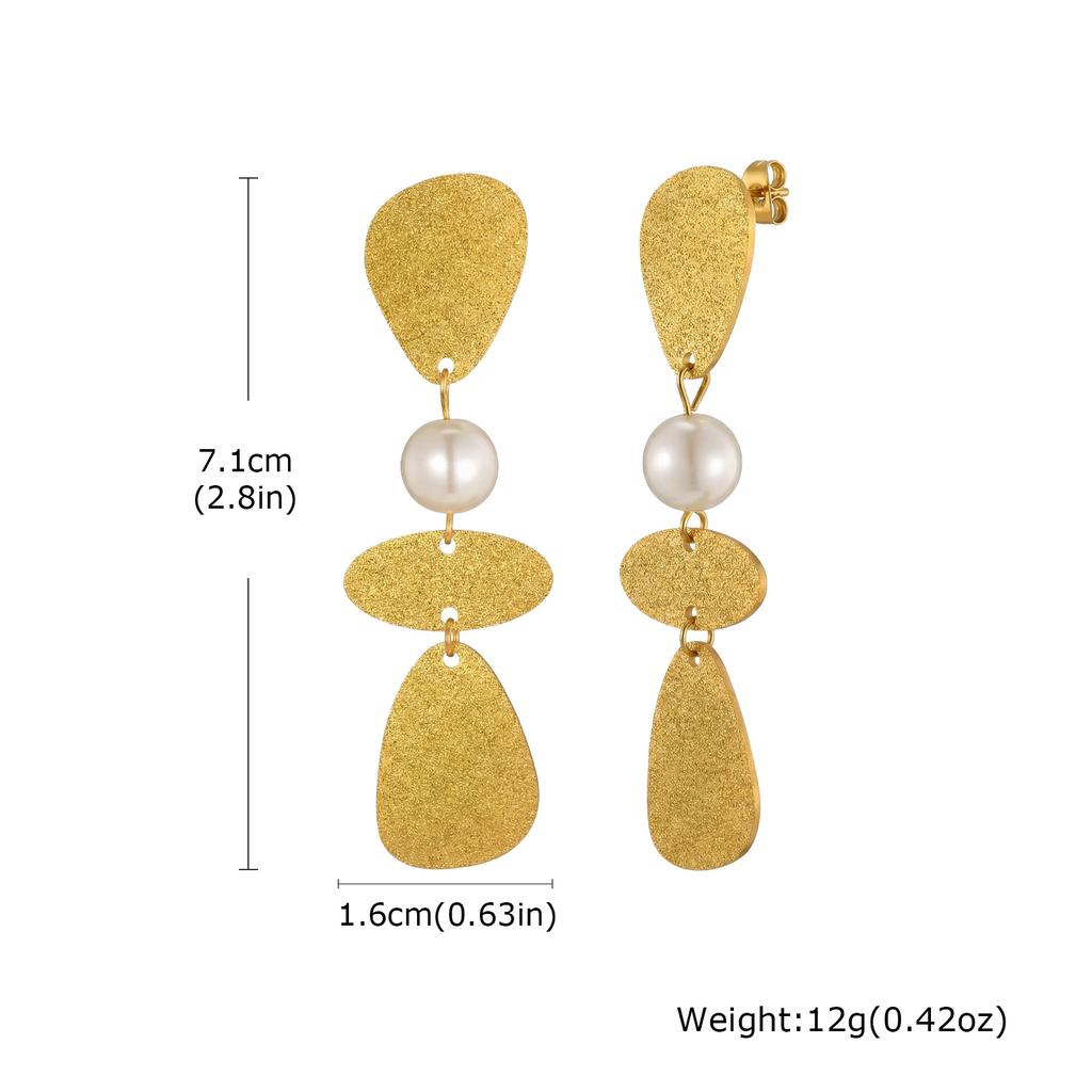 New Geometric Gold Color Layered Circle Dangle Earrings, Waterproof Stainless Steel Crystal Drop Earrings Women Trendy Jewelry