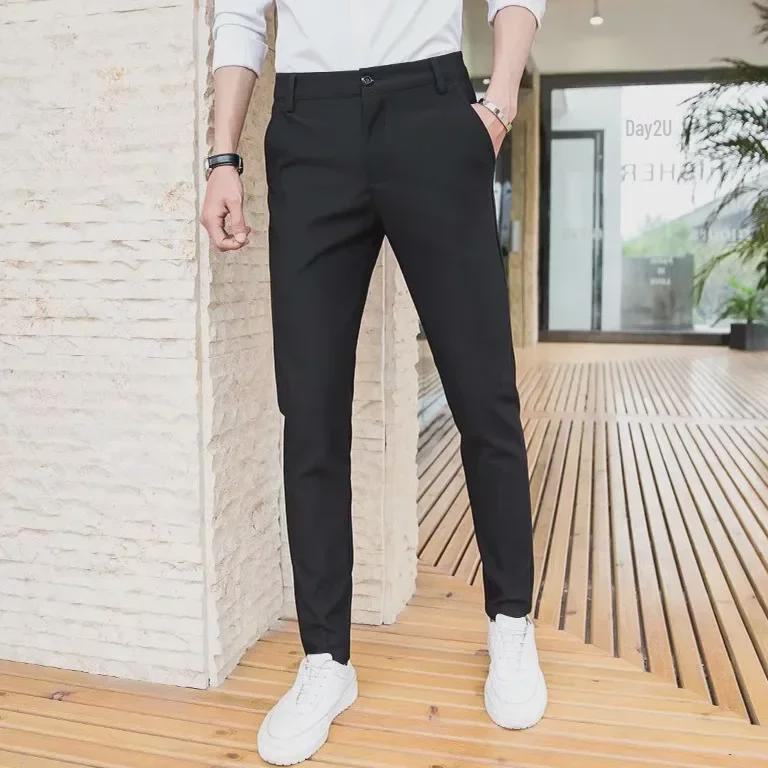 

Men s Korean Slim Fit Casual Black Suit Pants 30 чёрный