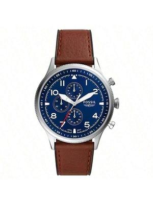 Herren-Quarz-Leder-3-Zeiger-Uhr mit Edelstahlgehäuse und kratzfestem Glas, Modell FS5832