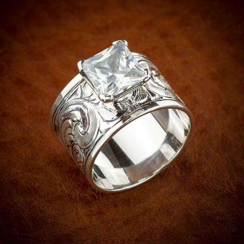 Vintage Carved Totem Pattern Joint Ring Female Boho Square Cut Zircon Wedding Engagement Ring Cocktail Party Finger Jewelry