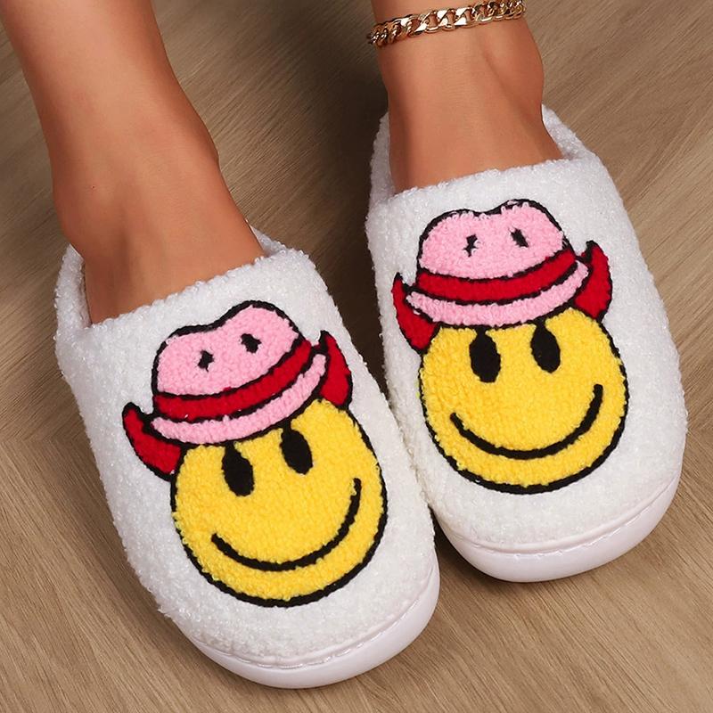 Fashion Cartoon Pattern Lovely Plush Slippers Women Indoor Warm Cozy Cotton Slippers Woman Winter Light Anti Slip Cotton Slides Ladies