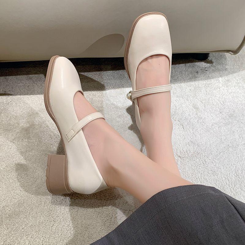 2025 spring wear new French Mary Jane women's shoes fashion thick heel single shoes with skirt women's middle heel shoes