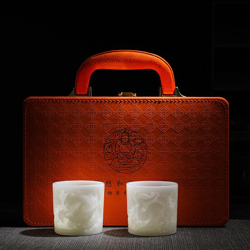 

High-end merchandise souvenir gift to customers ice jade porcelain relief master cup business company gift