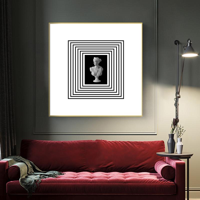 Simple Modern Black and White Lines Statue Sculpture Canvas Painting Bauhaus Style Plaster Decorative Painting Living Room Decor