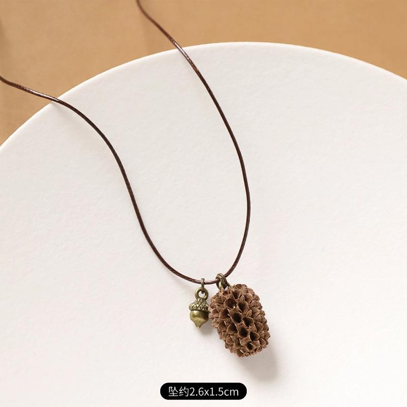 Female Acorn Pendant - Simple Long Sleeve Sweater Chain - Retro Knitted Necklace Accessory