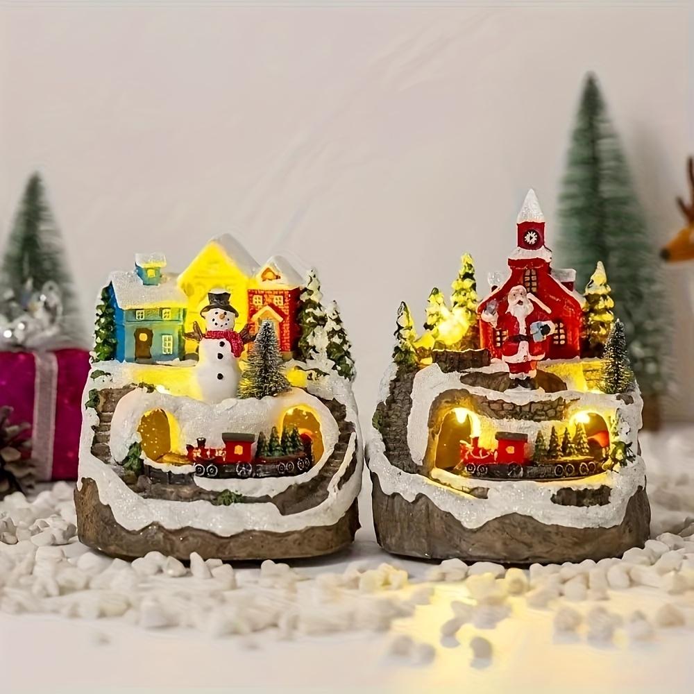 1pc Rotating Christmas Village Train House with LED-Lit Music Box - Resin Miniature Train Suitable for Tabletop Display,(No Batteries Included)