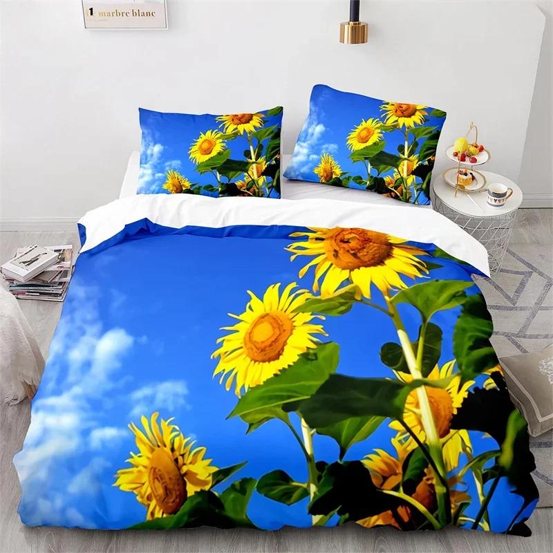 Sunflower Soft Duvet Cover Microfiber Rustic Floral Warm Comforter Cover Nature Theme Yelow Blosom Beding Set Twin King For Children Kids Adult