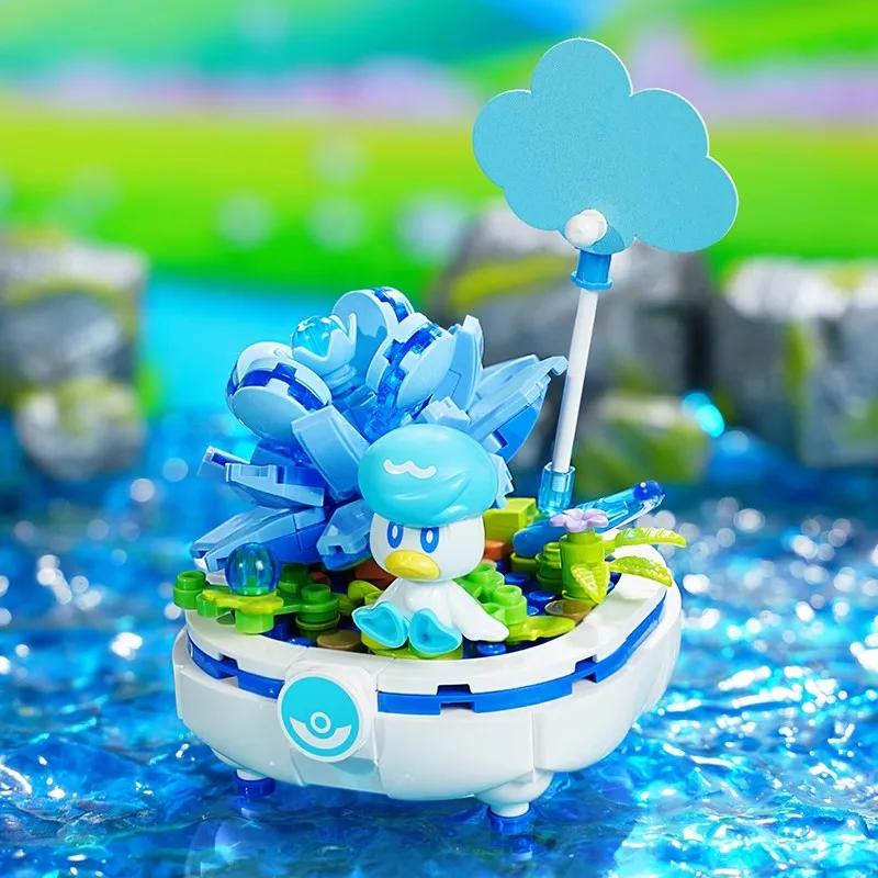 Klocki Pokemon Sprigatito Fuecoco Eevee Quaxly Rośliny Doniczkowe Model do Złożenia Mini Cegiełki Figurki Zabawki dla Dzieci