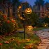 Wasserdichte Solarpfähle für Blumenbeete Halloween Gartenspießlicht Schwarze Katze Kürbis auf Halbmond mit skurrilen Outdoor-Feiertagsdekorationen
