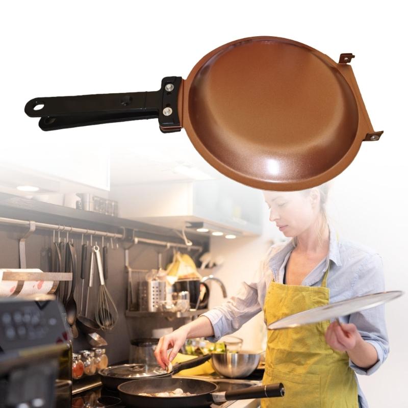 Folding Skillets 19cm Double-Sided Frying Pan Easy Cleaning Breakfast Solution Ergonomic Handle Kitchen Cookware