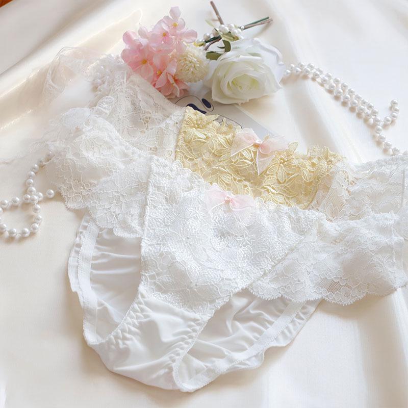 2023 Women's Sweet Lace Mid-Waist Ice Silk Panties - Cute & Comfortable